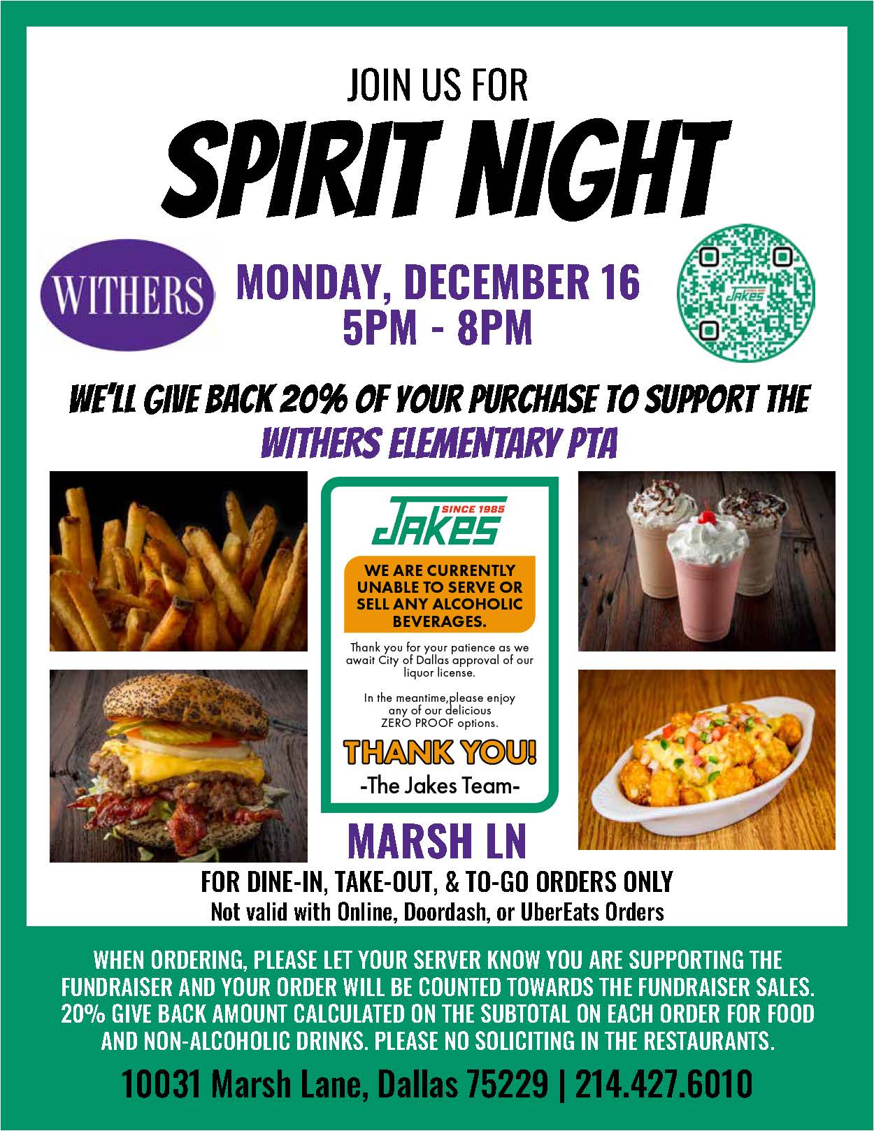 Jakes Marsh Fundraiser Flyer - Withers Elem PTA 12.16.24